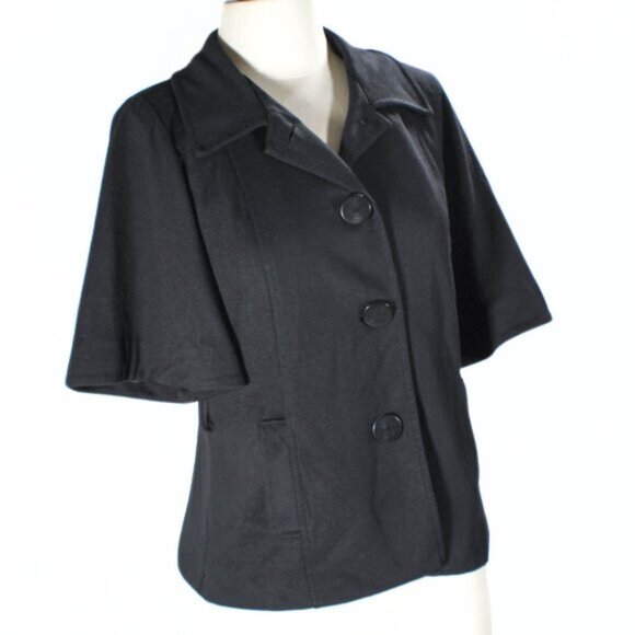 New Directions Black Short Flutter Sleeve Over Jacket Med Corporate Goth Style - Picture 2 of 6